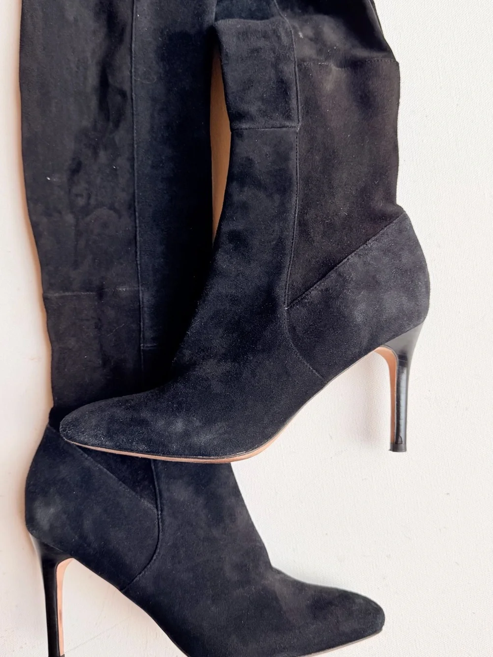 Cole Haan black suede over knee sock heeled boots